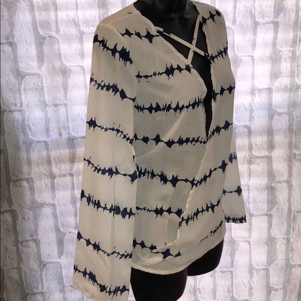 LAST ONE Cross Front Wrap Heartbeat Print Blouse - Picture 3 of 4